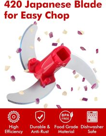 Food Chopper, Pull Onion Chopper Dicer, Hand Powered Food Mincer, Fast Cutting Hand Chopper for Oinon, Garlic, Nut, 3.4 Cups 0.8L, Red