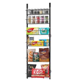 Over the Door Pantry Organizer, 6-Tier Pantry Organization and Storage, Heavy-Duty Steel Hanging Spice Rack, Adjustable Wall Seasoning Shelves (Color: Black, Number of Layers: 6)